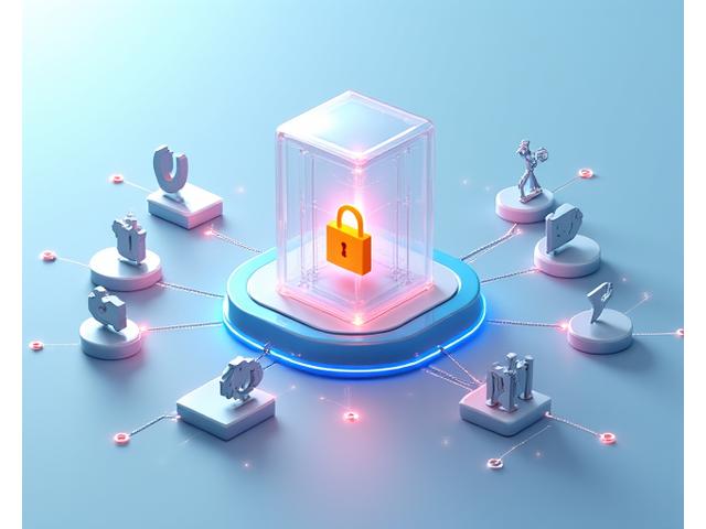 施錠されたデータコンテナとその周りに協力会社のロゴが並ぶイラスト。中央には鉄魚界のロゴがあり、データ保護の契約書が確認されている。